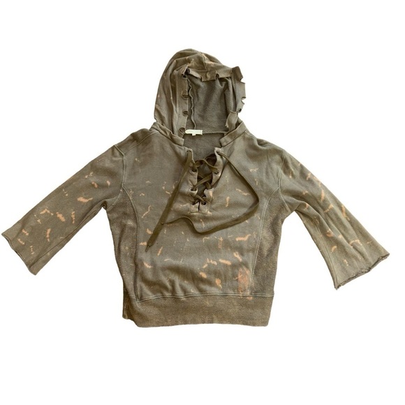 Gilded Intent Army Green Distressed Lace Up Hoodie Women’s Small Grunge Casual - Picture 3 of 12